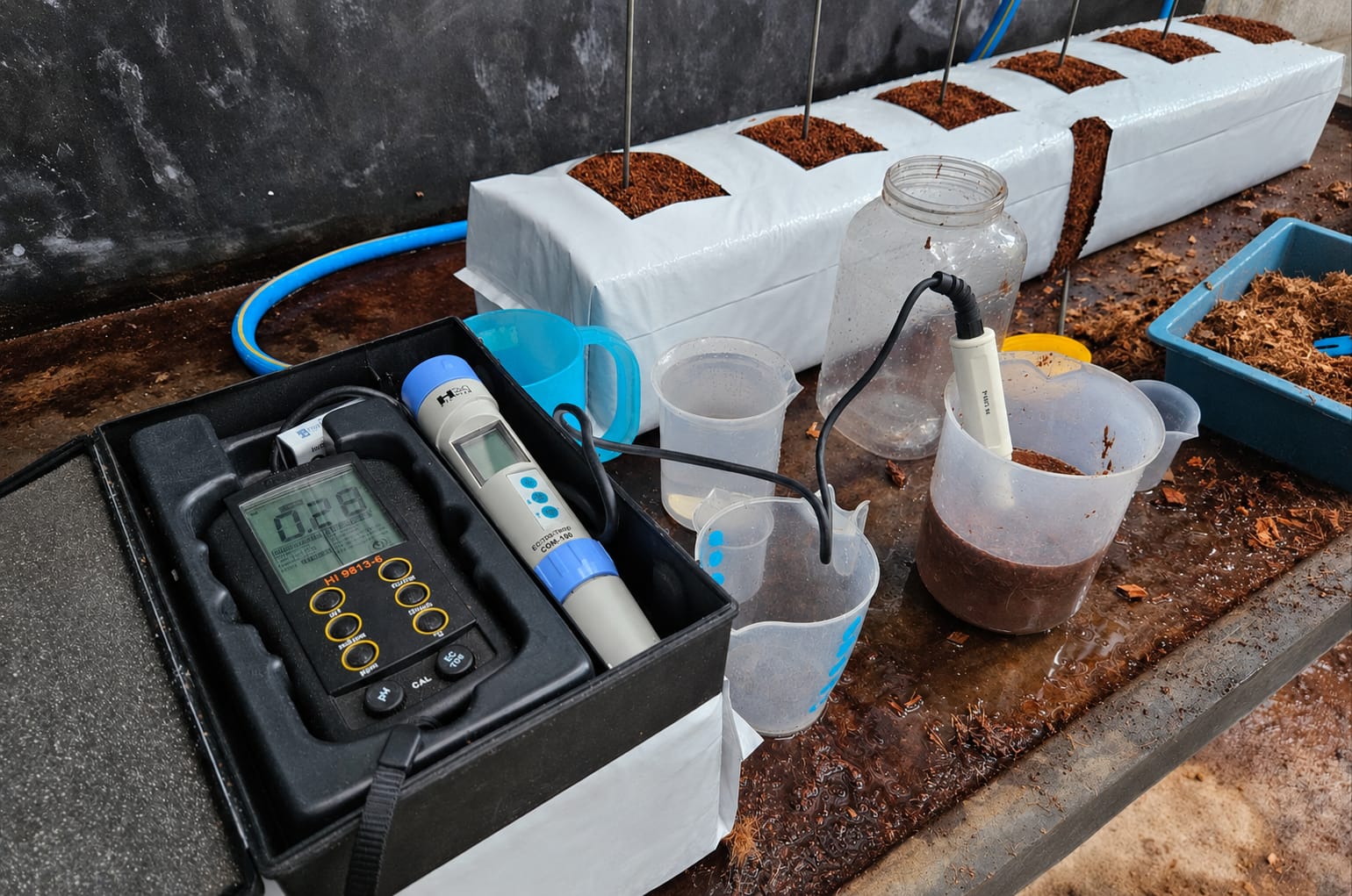 Testing equipment used for EC and pH quality checks